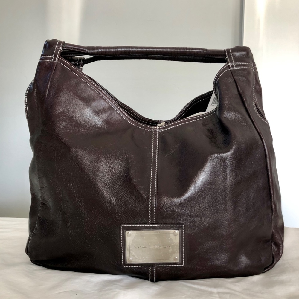 NWT - Via Spiga Chocolate Brown Leather Tote Bag